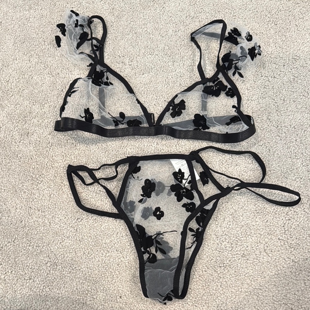 Sheer Black Floral Lingerie Set